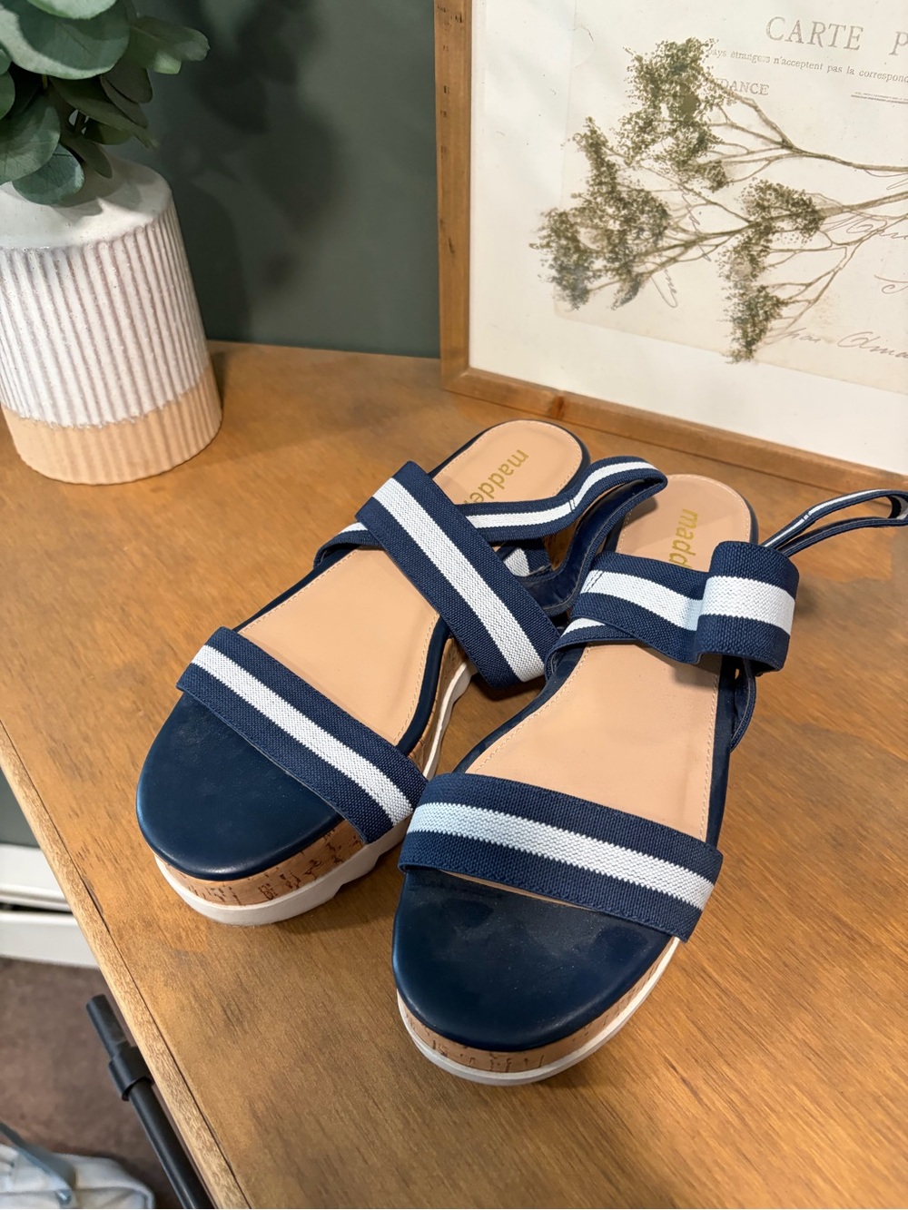 Madden Girl Navy & White Striped Elastic Slingback Sandals